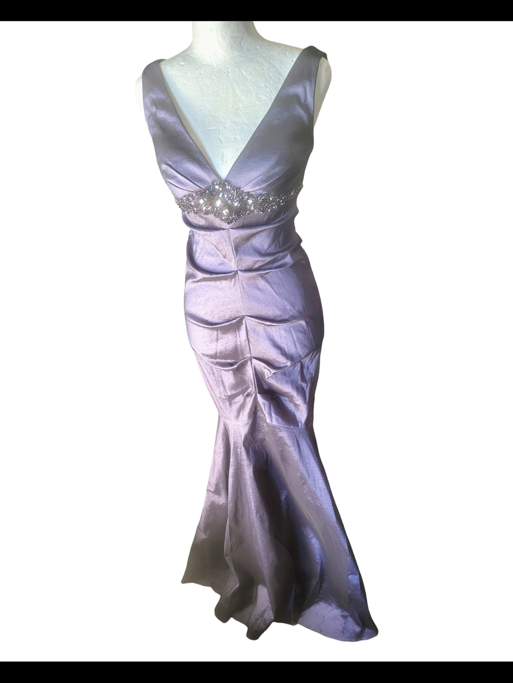 Xscape Lavender V-Neck Sequin Empire Waist Maxi Gown